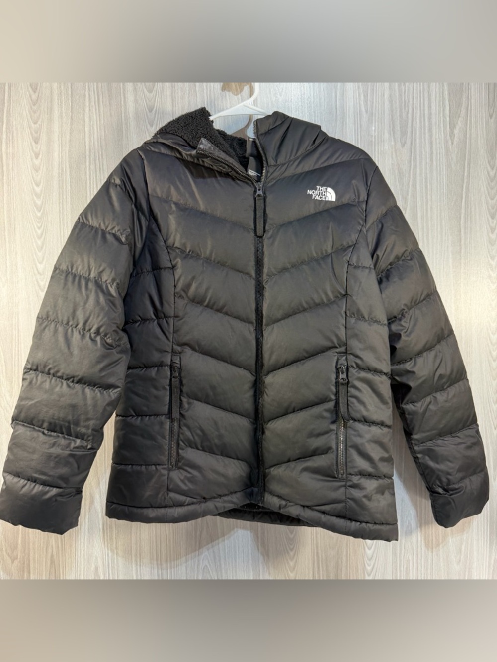 The North Face Women’s 550 Down Quilted Puffer Jacket Black Hooded Zip Size L